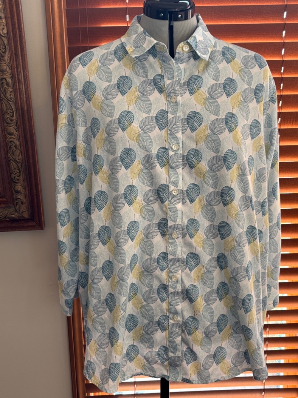 Coldwater Creek Lightweight Boho 3/4 Sleeve Blouse Blue White Women's Size 2X